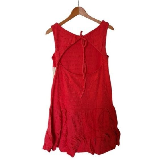 Anthropologie Flounced Open-Back Mini Dress Teaberry Coral L Large NWT Texturize - Picture 11 of 14